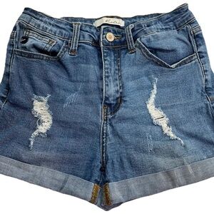 Kancan  Rolled‎ Hem Distressed Stretch Denim Jean Shorts Medium Wash Size 7/25